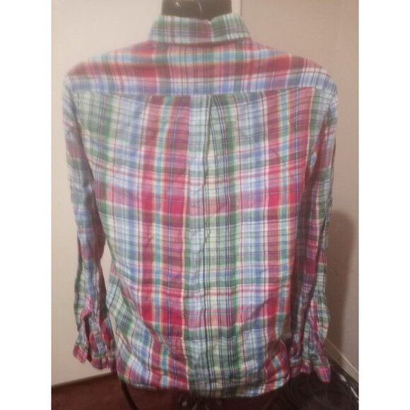 Ralph Lauren Shirt Mens Medium M Madras Plaid Multicolor Button Down 100% Linen - Picture 8 of 14